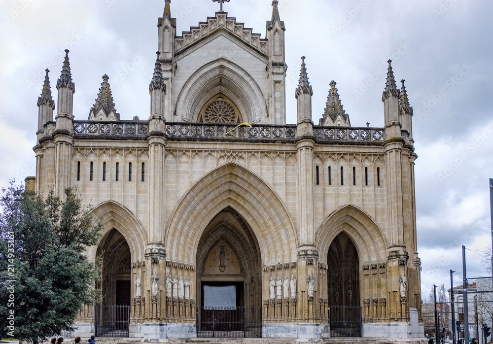 Facade of the Cathedral of Mary immaculate of Vitoria, made in neo-Gothic style and built in the first half of the twentieth century and known as the new cathedral.