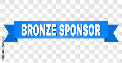 BRONZE SPONSOR text on a ribbon. Designed with white title and blue tape. Vector banner with BRONZE SPONSOR tag on a transparent background. photo