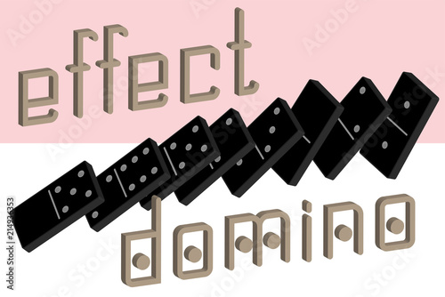 Domino effect poster. Realistic Dominoes full set 28 pieces for game . Black collection. Abstract concept graphic element