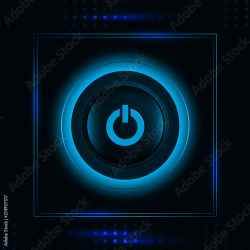 Modern glowing blue light power button icon vector illustration
