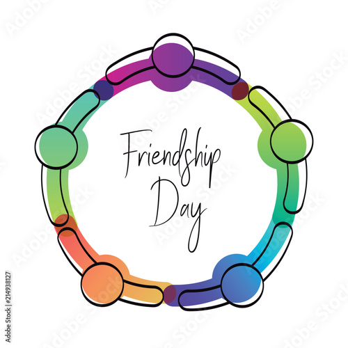 Happy friendship day card of friend group hug