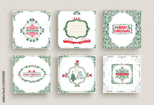 Merry Christmas vintage design greeting card set