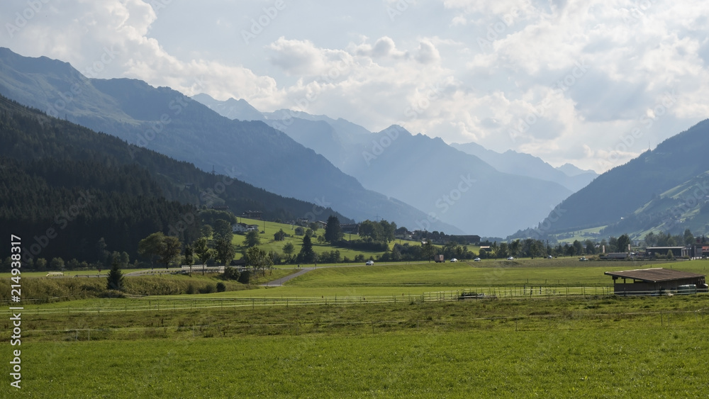 Valley surrounded with beautiful mountains in Austria