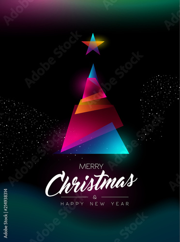 Merry Christmas glow gradient tree greeting card