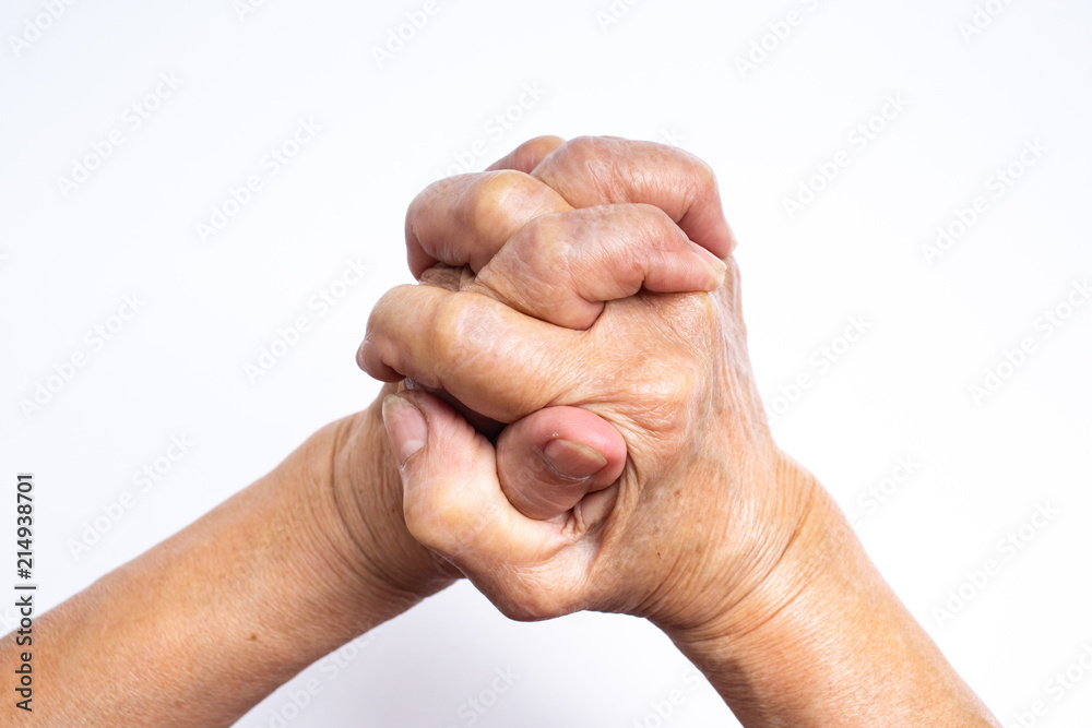 hand in hand, Senior woman's holding your hands isolated on white background, Body language concept hand in hand, Senior woman's holding your hands isolated on white background, Body language concept