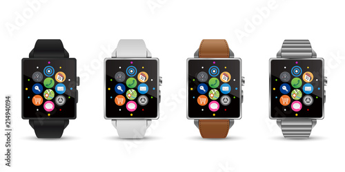 スマートウォッチ腕時計4色のベクターイラスト白バック