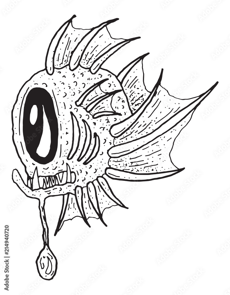 Scary Weird Deep Sea Imaginary Angler Fish Eel Vector Illustration ...