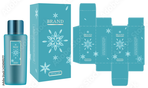 packaging design, label on cosmetic container with blue luxury box design template and mockup box. vector illustration.	