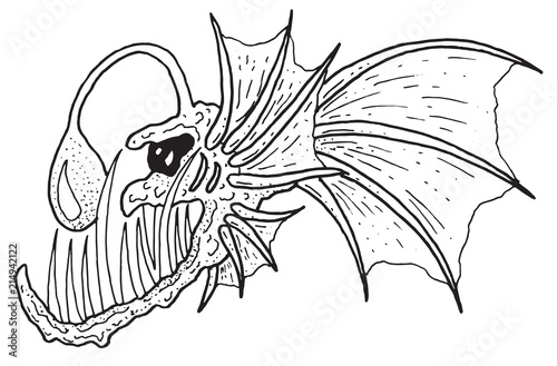 Scary Weird Deep Sea Imaginary Angler Fish Eel Vector Illustration