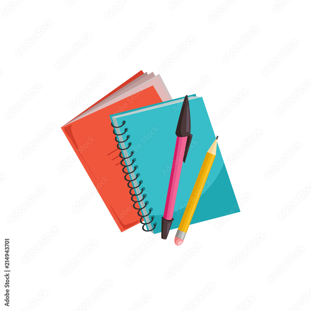 Hand drawn notebooks with pens isolated on white background. Copybook vector illustration. Hand drawn notebooks with pens isolated on white background. Copybook vector illustration.