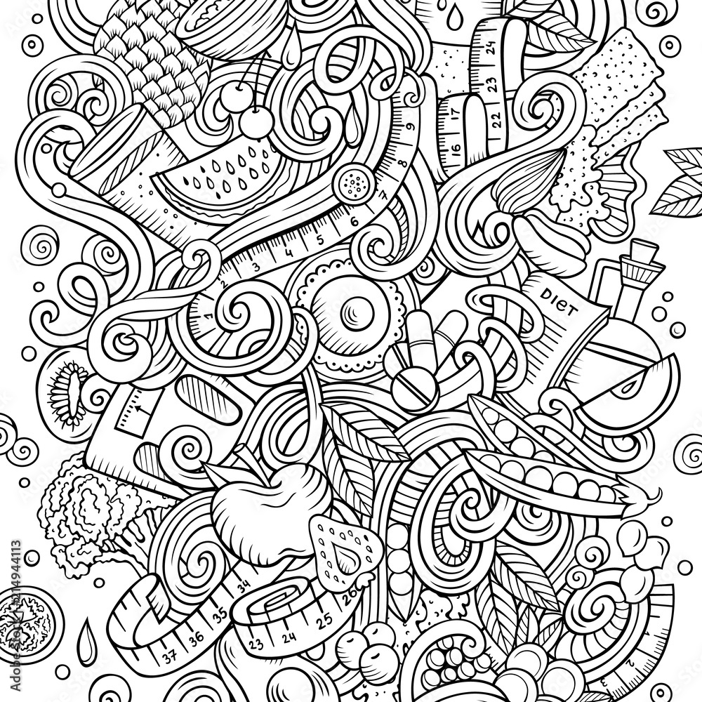 Cartoon vector doodles Diet food illustration Cartoon vector doodles Diet food illustration
