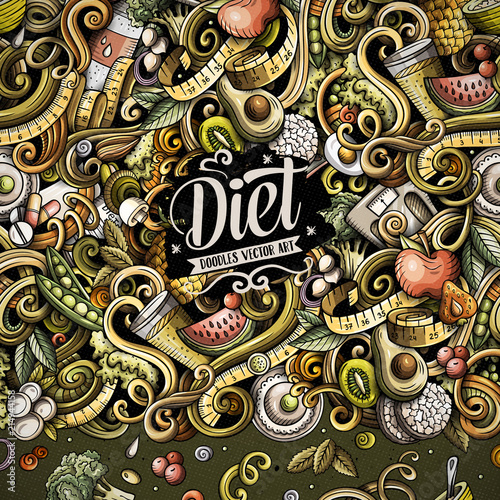 Cartoon vector doodles diet food frame