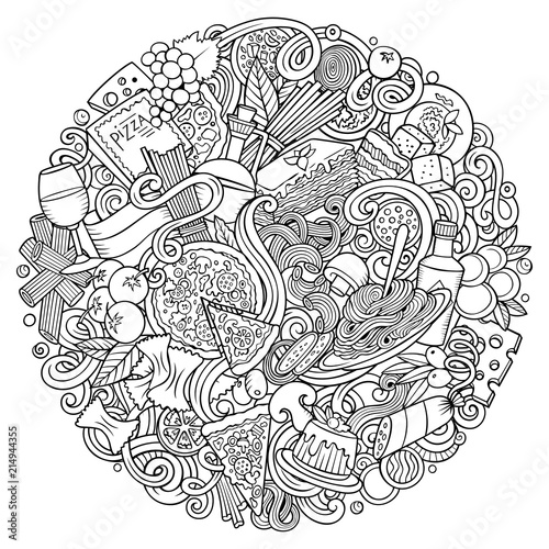 Cartoon vector doodles Italian Food illustration