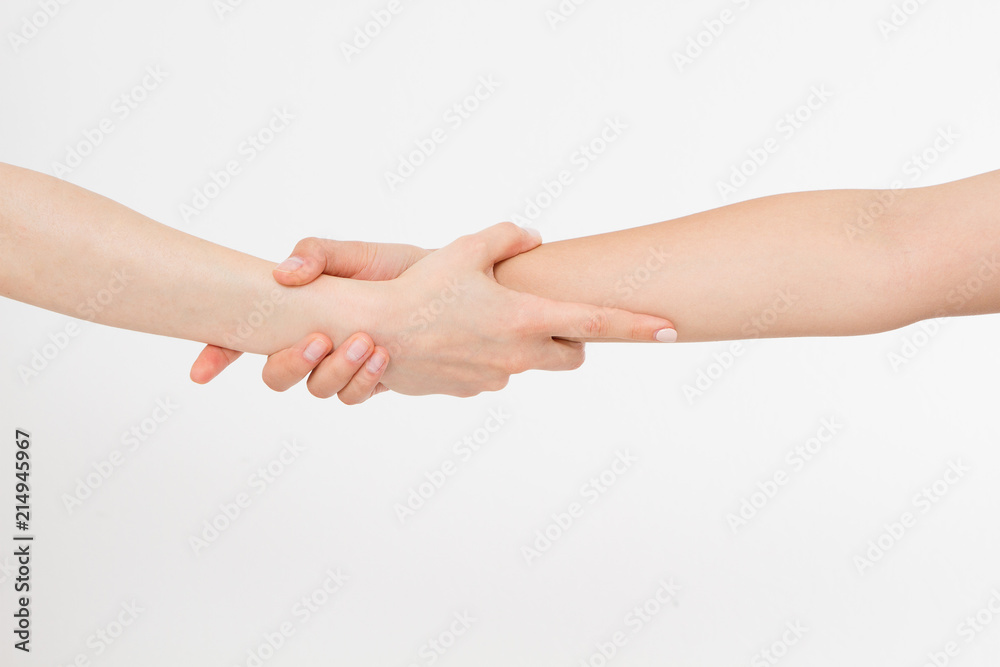 Two hands isolated. Helping hand to a friend. Copy space. Rescue or helping gesture of arms. Two hands isolated. Helping hand to a friend. Copy space. Rescue or helping gesture of arms.