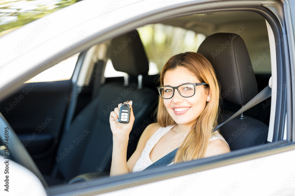 Woman excited with new car