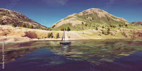 Canvas Print Extremely detailed and realistic high resolution 3D illustration of sailing boat