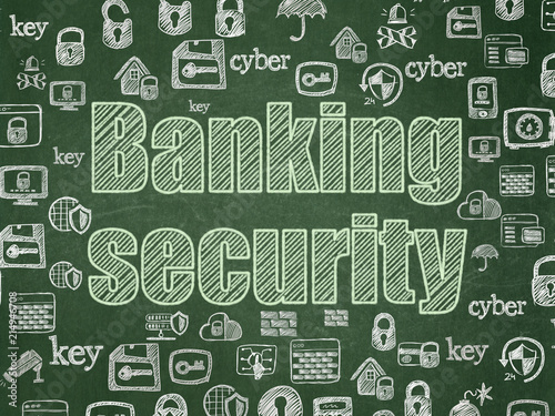 Protection concept: Chalk Green text Banking Security on School board background with  Hand Drawn Security Icons, School Board
