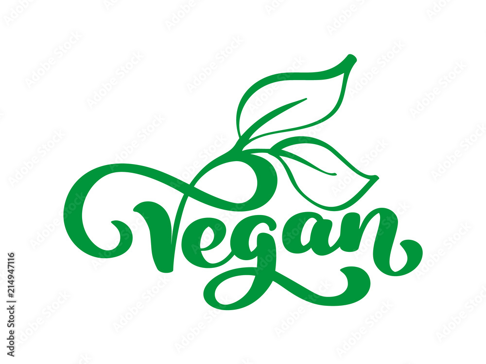 Obraz premium Vegan vector illustration logo, food design. Handwritten lettering for restaurant, cafe raw menu. Elements for labels, logos, badges, stickers or icons. Calligraphic and typographic collection