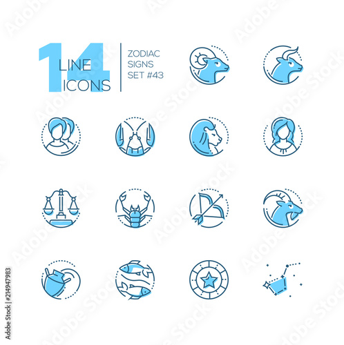 Zodiac signs - set of line design style icons