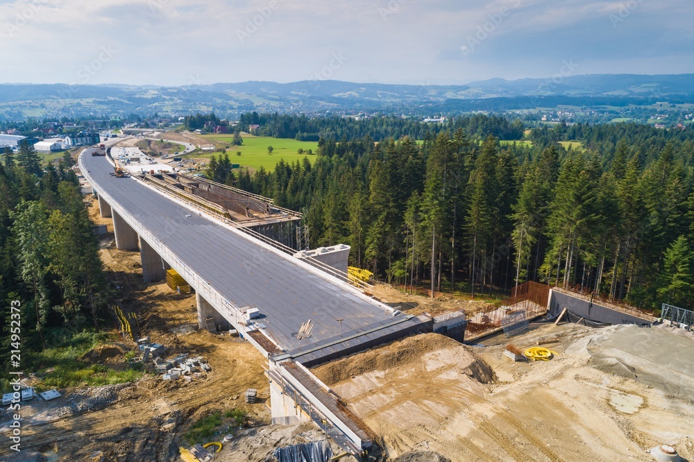 Aerial drone view on road under construction.