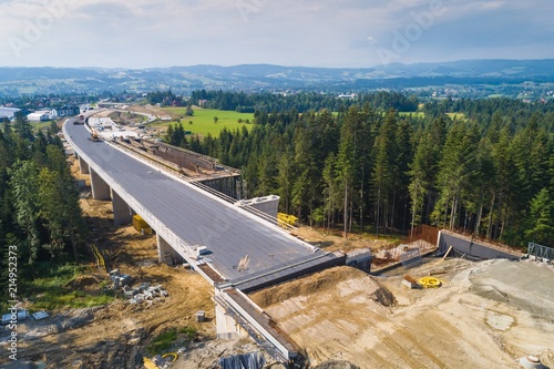 Obraz na płótnie Aerial drone view on road under construction. w salonie