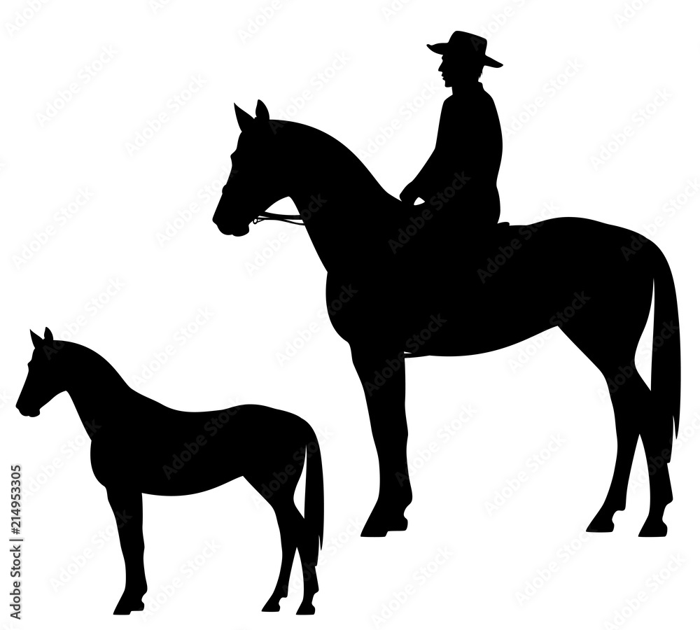 horseback cowboy and horse - wild west theme black vector silhouette horseback cowboy and horse - wild west theme black vector silhouette