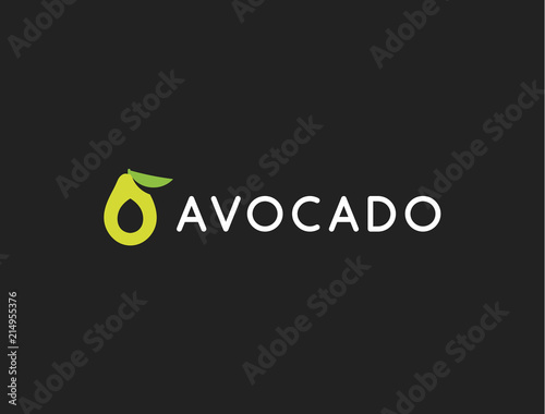Avocado logo template, vector icon, modern design. Fruit food green illustration on black background.