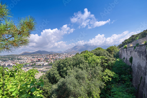 View of the Italian resort town against the backdrop of the moun
