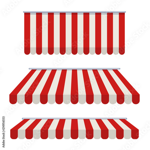 Striped awning. Awning for the cafes and street restaurants. Vector illustration isolated on white background.