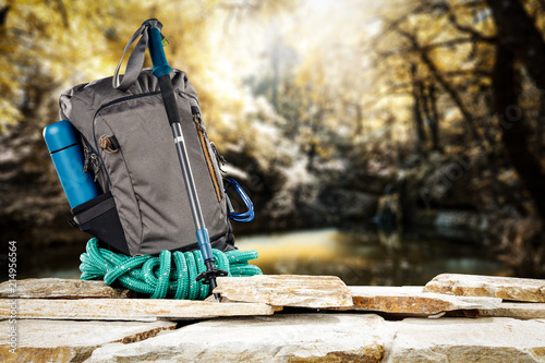 backpack and mountaisn landscape  photo