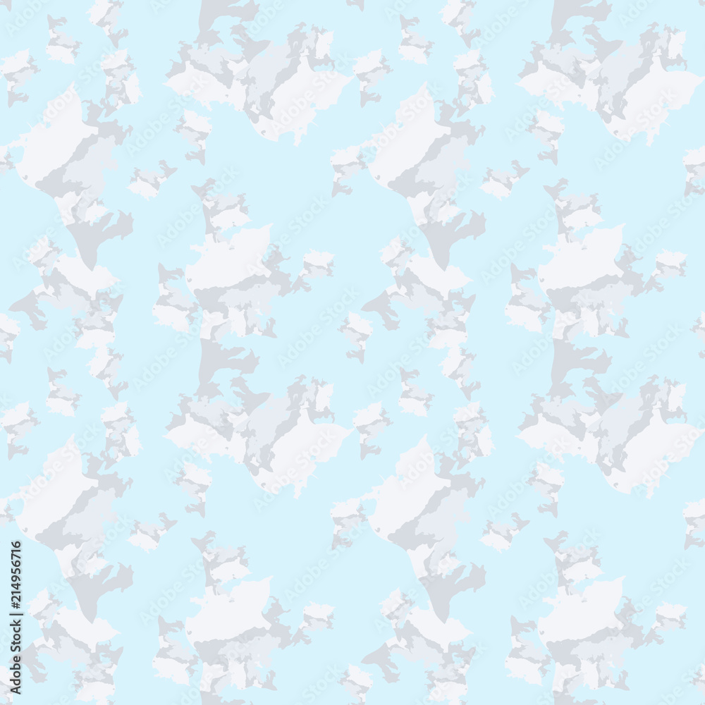 Military camouflage seamless pattern in light blue and different shades of grey color Military camouflage seamless pattern in light blue and different shades of grey color