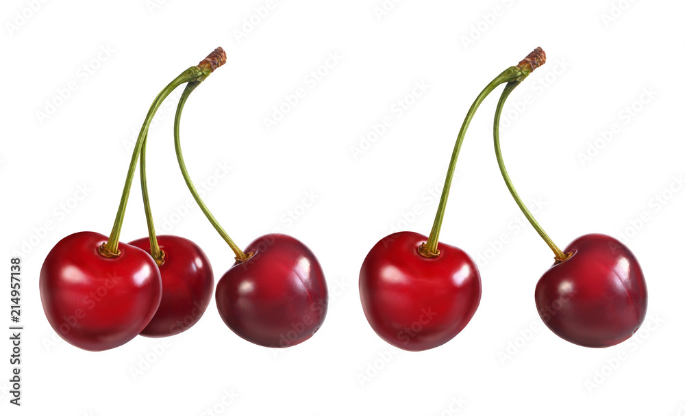 Group of a ripe cherries on a white Group of a ripe cherries on a white