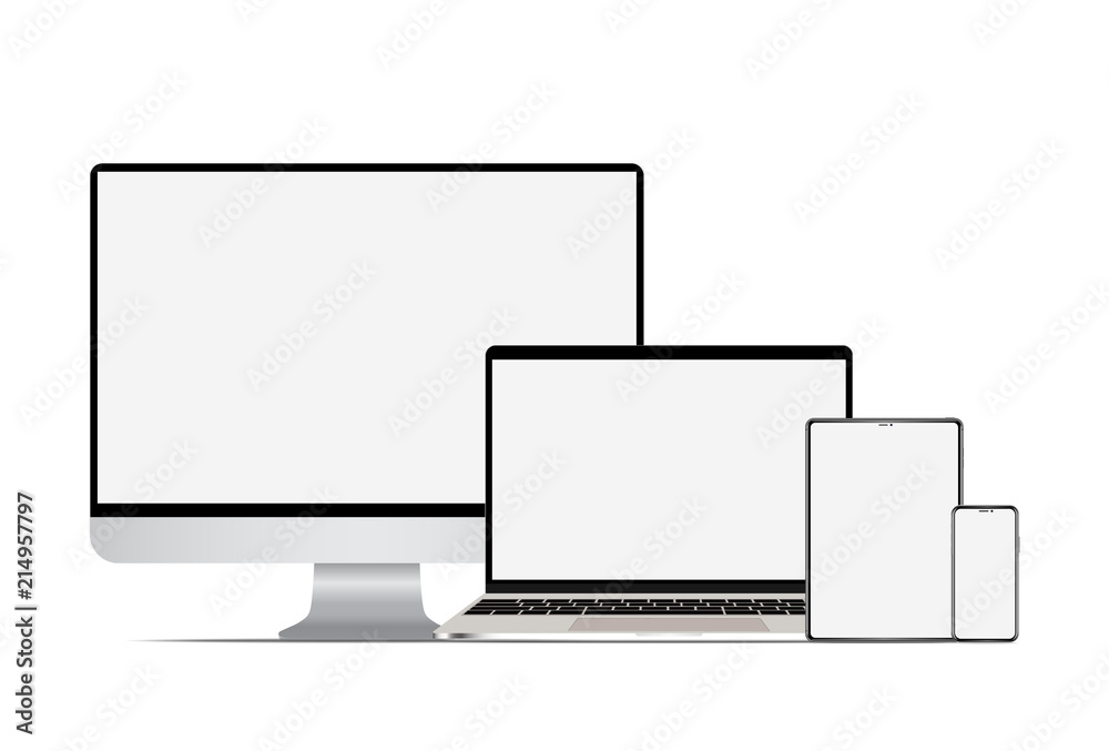 Set of realistic computer laptop tablet and smartphone. Electronic gadgets, isolated, on white background Set of realistic computer laptop tablet and smartphone. Electronic gadgets, isolated, on white background