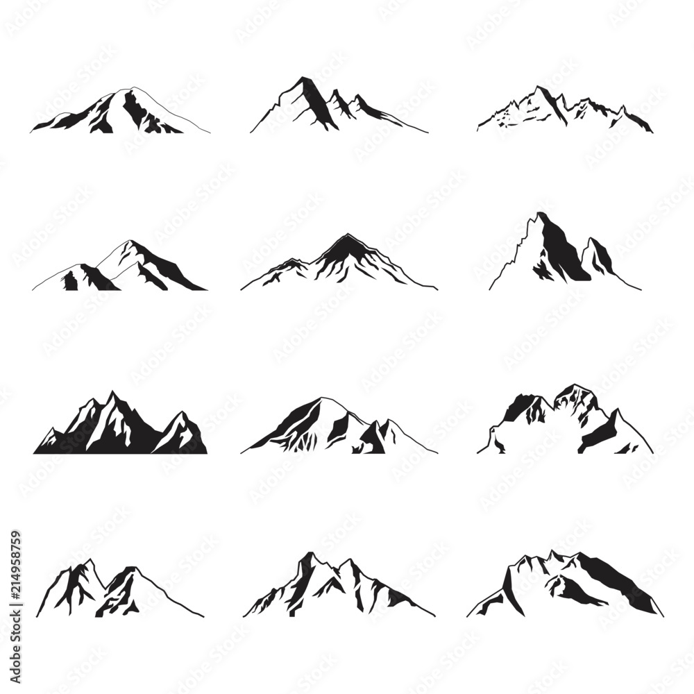 Obraz premium Mountain Silhouette Landscape Icon Peak Illustration Set