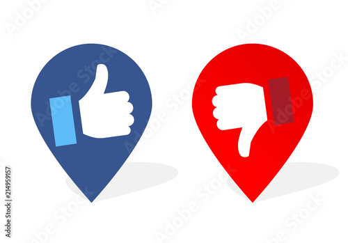 Thumbs up and thumbs down location sign