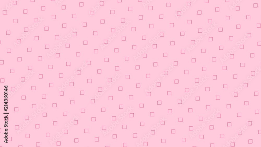 Diseño en vídeo de patrón de un entramado de pequeños cudrados rosas en movimiento que van mutando su forma levemente y girando sobre su eje. El fondo es una pantalla de color rosa claro. Diseño en vídeo de patrón de un entramado de pequeños cudrados rosas en movimiento que van mutando su forma levemente y girando sobre su eje. El fondo es una pantalla de color rosa claro.
