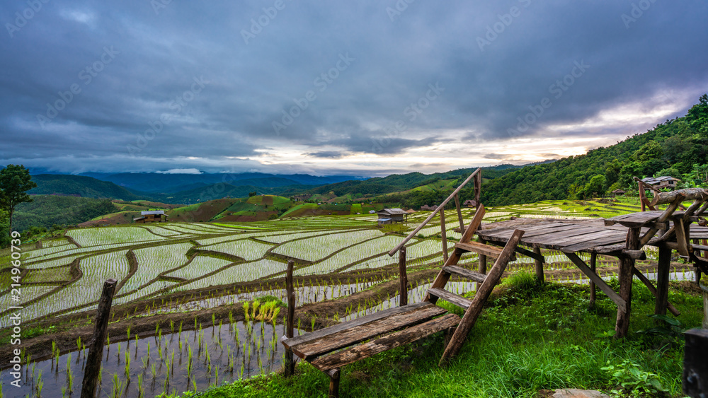 Wooden Chair With Natural Mountain Scenery
