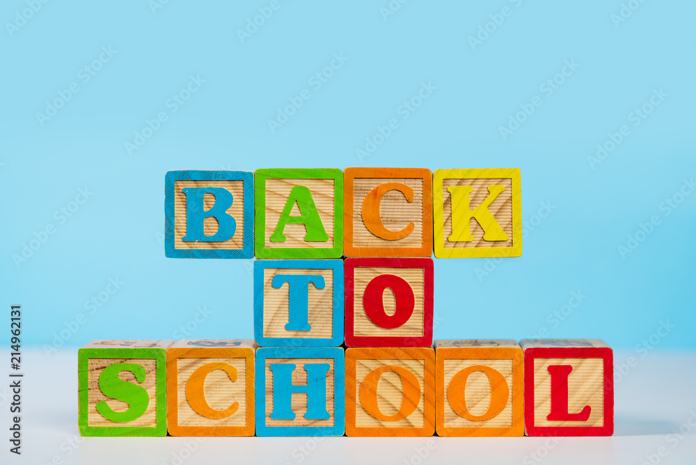 Back to School spelled out in wooden blocks Back to School spelled out in wooden blocks