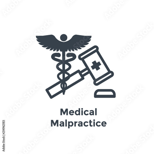 Medical Lawsuit icon with legal imagery showing medical malpractice - outline