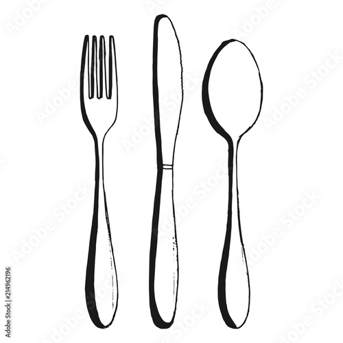 cutlery isolated objects vintage sketch. spoon and fork on a white background