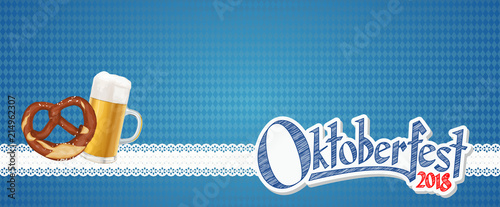 Oktoberfest background with pretzel and beer