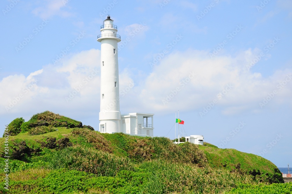 Famous Lighthouse on the beach and landscape of seaside on Green Island in Taitung, Taiwan