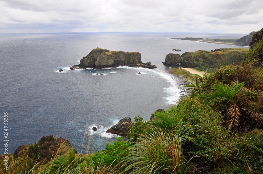 Famous Rocks: The Sleeping Beauty and Pekinese on the beach and landscape of seaside on Green Island in Taitung, Taiwan