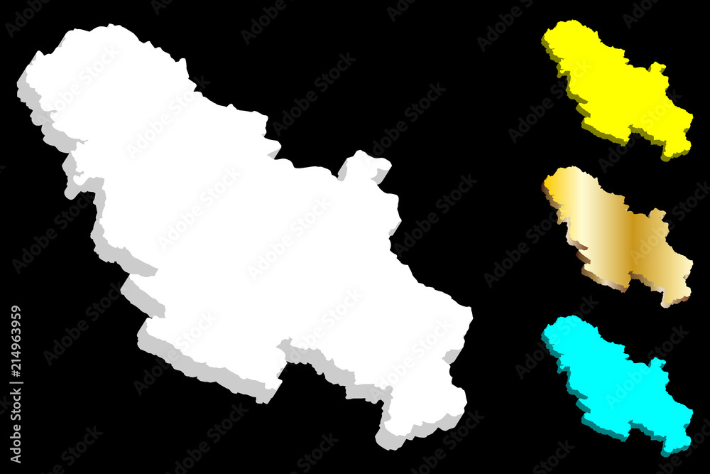 3D map of Serbia (Republic of Serbia) - white, yellow, blue and gold - vector illustration