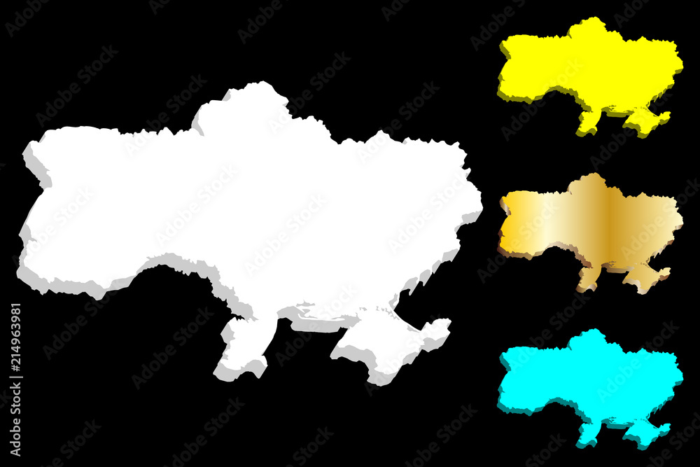3D map of Ukraine - white, yellow, blue and gold - vector illustration