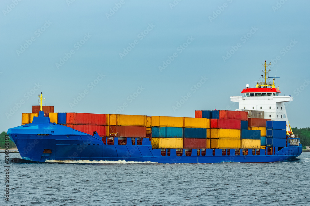 Fototapeta premium New blue container ship