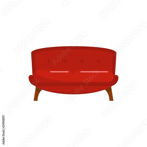 Red tuxedo sofa icon. Flat illustration of red tuxedo sofa vector icon for web isolated on white