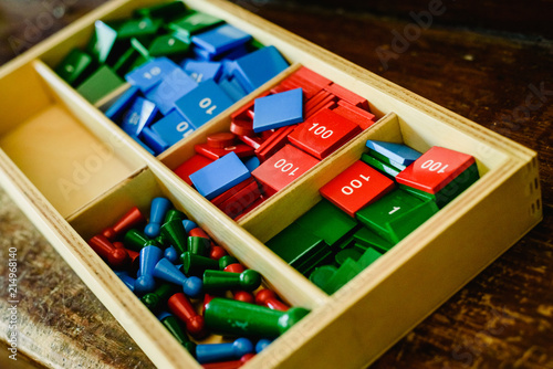 Wooden box with numbers to teach mathematics