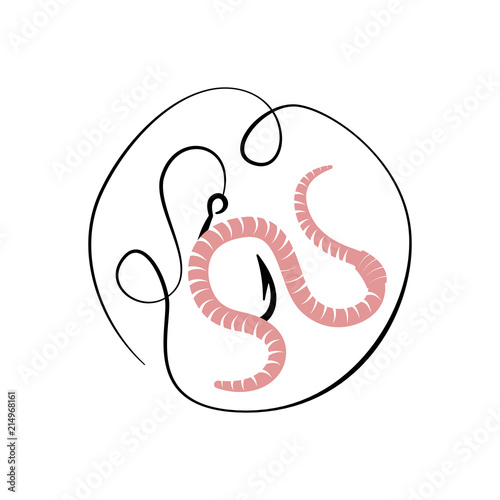 Bait worm. Fishhook. Vector illustration. Simple icon Fishing tackle photo
