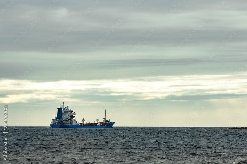 Blue cargo tanker ship